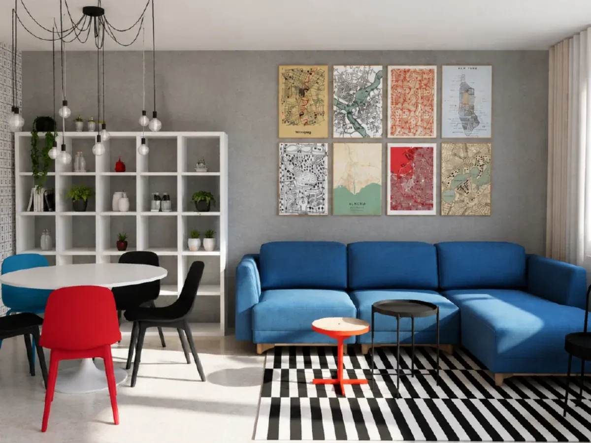 Obývací pokoj s kuchyní v bytě 4+1 v Lazecké ulici